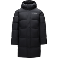 安踏 防泼水中长款连帽男士羽绒服冬季保暖加厚纯色防风鸭绒运动外套男