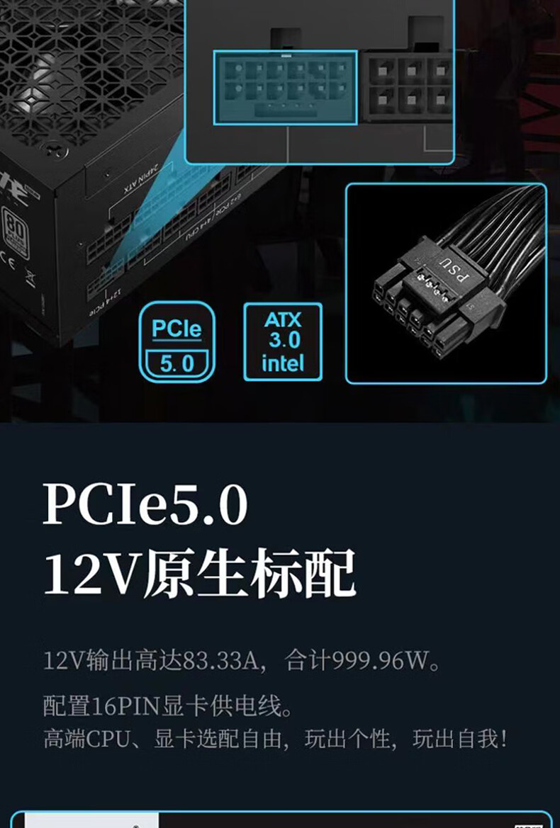 Great Wall 长城巨龙GW-EPS1250DA 金牌（90%） 全模组ATX电源1250W