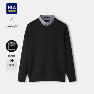 HLA/海澜之家轻商务加绒双领针织衫25秋冬提花假两件厚毛衣男