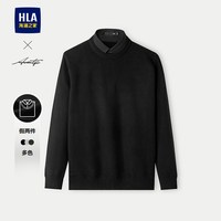 HLA/海澜之家轻商务加绒双领针织衫25秋冬提花假两件厚毛衣男 肩部罗纹-黑色10 185/100A