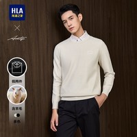 HLA/海澜之家轻商务加绒双领针织衫25秋冬提花假两件厚毛衣男 含羊毛印花-米杏04 180/96A