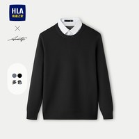 HLA/海澜之家轻商务加绒双领针织衫25秋冬提花假两件厚毛衣男 肌理提花-黑色16 170/88A