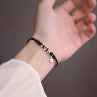 锦绳缘简约韩版925银红绳手链女手绳男士字母定制名字闺蜜情侣礼物配饰脚链女黑绳脚绳 黑绳手链（字母留言） 男款