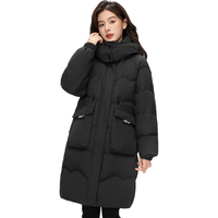 雅鹿羽绒服女中长款新时尚款休闲连帽外套女 黑色 XL