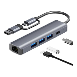 KERZY 5合1多功能 USB分线器 千兆网卡 USB-C转换器
