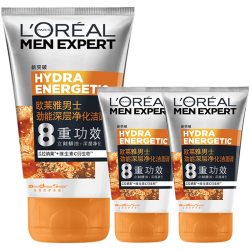 巴黎欧莱雅 欧莱雅（LOREAL） 男士洗面奶补水保湿控油碳爽磨砂抗黑头冰感深层净化洁面膏乳 劲能洁面膏100ml+50ml*2