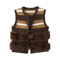 i.t CHOCOOLATE毛毛拼接条纹撞色针织衫秋冬款毛衣马甲外套