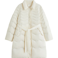 茵曼翻领波浪纹羽绒服2025冬女装显瘦保暖长款外套 米白色 XL