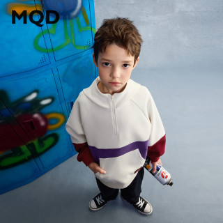 马骑顿（MQD）男童25秋季街潮宽松插肩撞色运动连帽长袖卫衣 米灰色 150