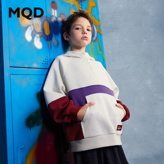 马骑顿（MQD）男童25秋季街潮宽松插肩撞色运动连帽长袖卫衣 米灰色 150