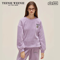 Teenie Weenie小熊肌理绒套头睡裙加绒加厚保暖家居服睡衣女秋冬季 莫奈紫(睡衣套装) S
