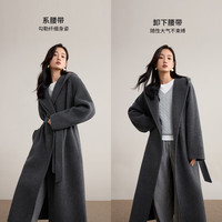 尚都比拉【100%绵羊毛】英伦风连帽保暖厚双面呢宽松落肩浴袍式长款大衣 石墨灰 L 110-120斤选择