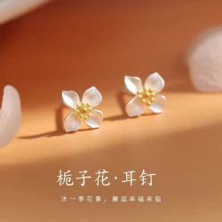花饰庄园 925纯银针栀子花耳钉小众感耳环轻奢女耳饰 栀子花耳钉(两只价)