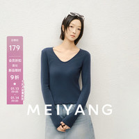 美洋 暖肤打底衫 抓绒保暖V领修身显瘦短款长袖T恤-周二 藏青色 S