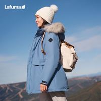 乐飞叶 派克鹅绒工装羽绒服女 秋冬季防泼水可拆卸帽毛领LFJU5DH66 迎风蓝GL L (40)170/88A