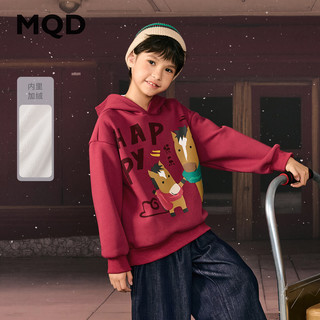 马骑顿【拜年服】MQD男童25冬加绒保暖小马女童连帽卫衣 中国红 160