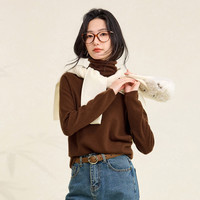 春竹【无缝纯羊毛】秋冬堆堆领卷边休闲洋气保暖针织打底衫女士羊毛衫 深咖 M 95cm