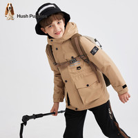 暇步士(Hush Puppies)【轻防护】童装儿童男女大童冬季保暖舒适时尚收腰风衣 暖卡其 170