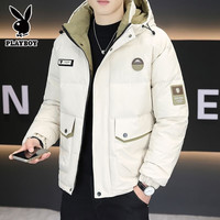 PLAYBOY 冬季棉服青年男士棉衣带帽新款休闲保暖外套中年加厚潮流宽松棉袄 999米白色 XL 101-115斤