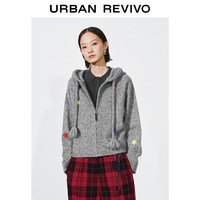 UR2026春季女装潮流连帽抽绳星星提花针织开衫UYV960007 中灰花灰 M