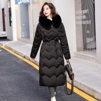 【简约百搭】女式连帽长款羽绒服收腰系带防风袖口保暖品质外套