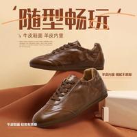 千百度 德训鞋女真皮秋冬软底百搭运动复古休闲鞋通勤女鞋子