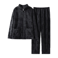 浪莎法兰绒睡衣男冬季加绒加厚男士保暖珊瑚绒可外穿家居服套装 深灰方格提花 XL 【130-150斤】