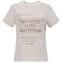 EP雅莹2026春季女装 棉质字母印花休闲正肩短款T恤5357A 米色 M