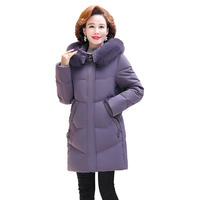 雪中飞羽绒服女2025款中长款宽松狐狸毛领中老年妈妈装紫罗兰