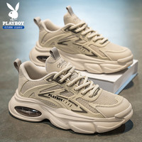 移动端、京东百亿补贴：PLAYBOY 老爹鞋男鞋2025秋冬季鞋子男士厚底休闲气垫运动鞋 时尚卡其39