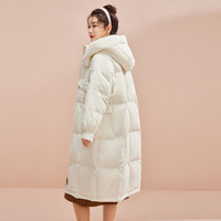 雪中飞秋冬女士时尚休闲防风抗寒连帽立领翻盖口袋设计长款羽绒服 米白|8011 M 165/88A