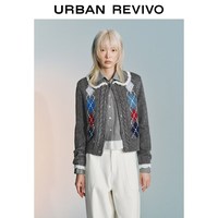 UR2026春季女装都市学院撞色菱格提花针织开衫UYU960015 冷灰 L
