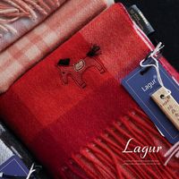 Lagur车厘子红~新年氛围100%澳洲羊毛围巾格子红色围脖礼盒装冬季