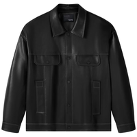 GXG男装 简约明线设计pu皮夹克男复古休闲夹克潮流外套24秋季 黑色 185/XXL