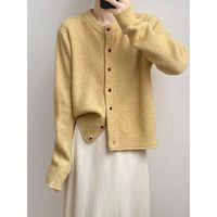 RPIN慵懒风圆领黄色毛衣外套女春秋内搭针织开衫宽松打底上衣