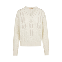 朗姿/LANCY春冬新款白色V领羊毛羊绒针织套头衫女修身软糯风 白色