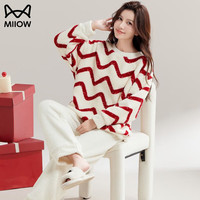 猫人（MiiOW）半边绒新款冬天睡衣女加厚保暖情侣款珊瑚绒长袖秋冬季家居服套装 R24