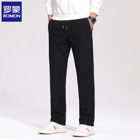 罗蒙（ROMON）灯芯绒休闲裤男2025秋冬加绒松紧腰男士直筒长裤子保暖男裤 黑色【春秋厚款】 2XL (体重150-170斤)