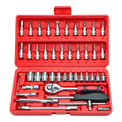 德力西电气 套筒扳手汽修套装多功能工具套装摩托车修车工具箱  直柄46件套