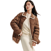 茵曼（INMAN）时尚兔毛领羽绒服2024冬季女装立体肌理保暖面包外套 咖啡色 S