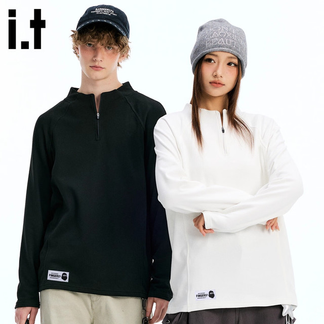 fingercroxx 男情侣长袖半高领拉链打底衫