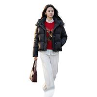 EP雅莹2026女装 短款鹅绒服连帽泡芙蓬松保暖羽绒服外套Y107A 黑色 【700+高蓬鹅绒 轻量云感】 M 【体重约105-115斤|充绒量169g】