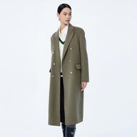 初冬季外套女全绵羊毛复古双排扣气质通勤长款毛呢外套大衣女