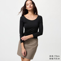 优衣库女装HEATTECH U领T恤/8分袖保暖衣内衣478934 478936 478936/09黑色 L