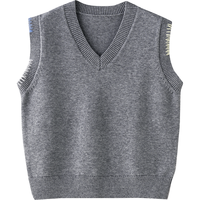 初语小众独特针织马甲女2026春季V领撞色衬衫叠穿马夹上衣 灰色 XL