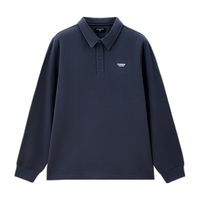 佐丹奴复古运动风Polo衫男24秋纯棉字母刺绣翻领长袖上衣13014604 S 66 标志军蓝