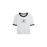 Calvin KleinJeans25夏季女士美式校园风ck印花纯棉撞色圆领辣妹短款短袖T恤