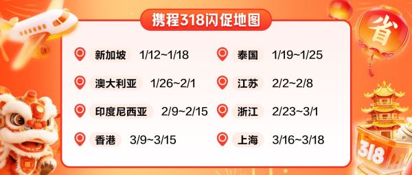 携程318旅行划算节 限时补贴最高减1318元