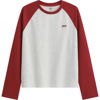 盖璞（GAP）女装2026春季新款棉质刺绣logo撞色宽松圆领插肩长袖T恤858774