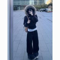 黑色棉服女短款2025冬季美式收腰显瘦毛领棉衣小个子棉袄外套